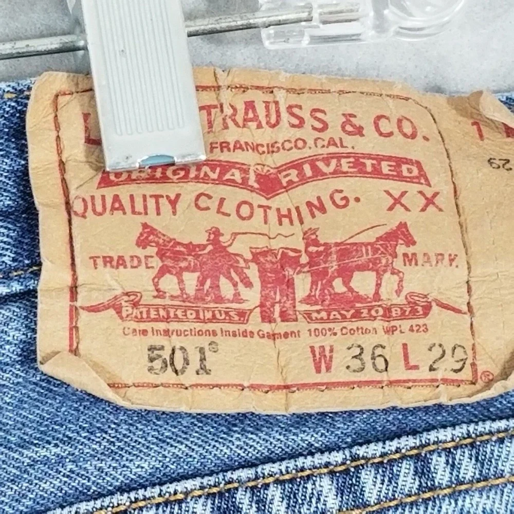 Levi's 501 jeans men's 36x29 original button fly straight blue denim pants retro